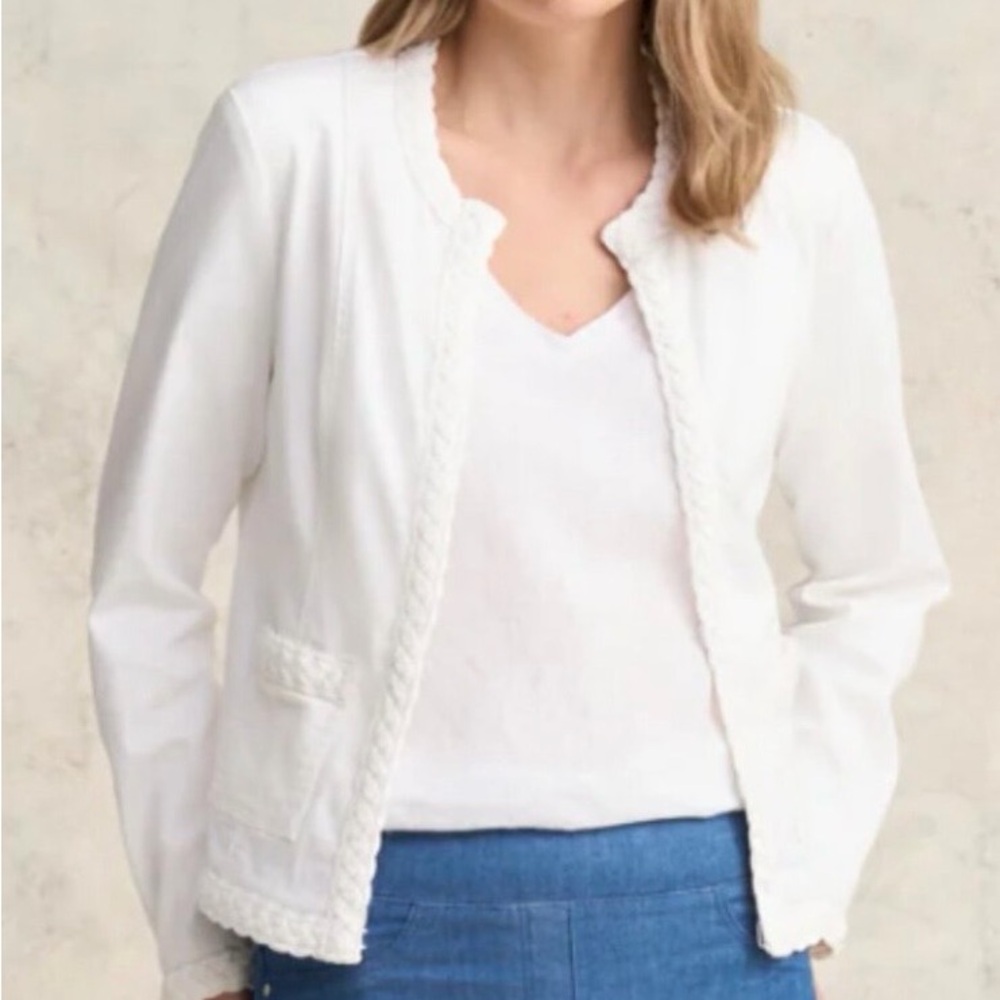 LOFT white denim braided trim jacket XL NWT
